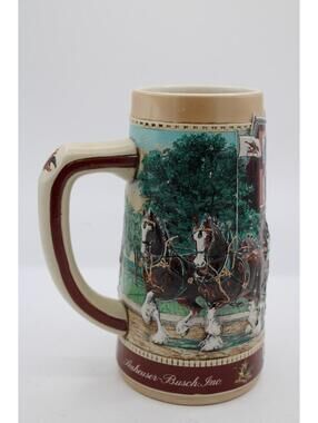 Vintage 1868 Budweiser Anheuser-Busch Ceramic Beer Stein Mug Clydesdale Horses